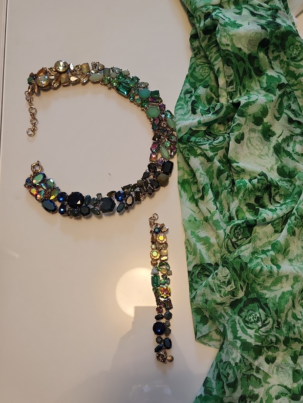 J. Crew Rare Multi-Colored Ombré Crystal Cluster Necklace and Matching Bracelet - Picture 10 of 10